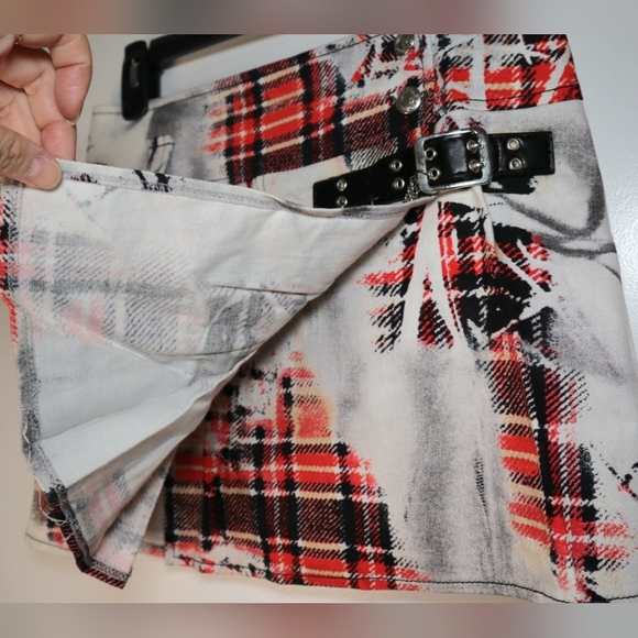 RARE MORGAN ❤️ A line pleated punk plaid mini skirt with chain never worn - Picture 3 of 8